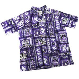 Vintage Hawaiian Ke Nui USA Bark Cloth Boys Shirt LA Los Angeles Kings Patchwork